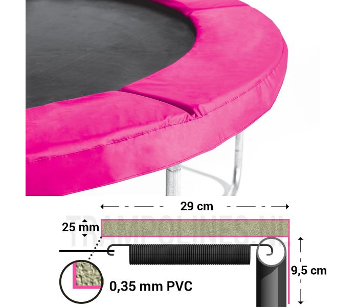 Trampoline rand roze 251 cm met afmetingen